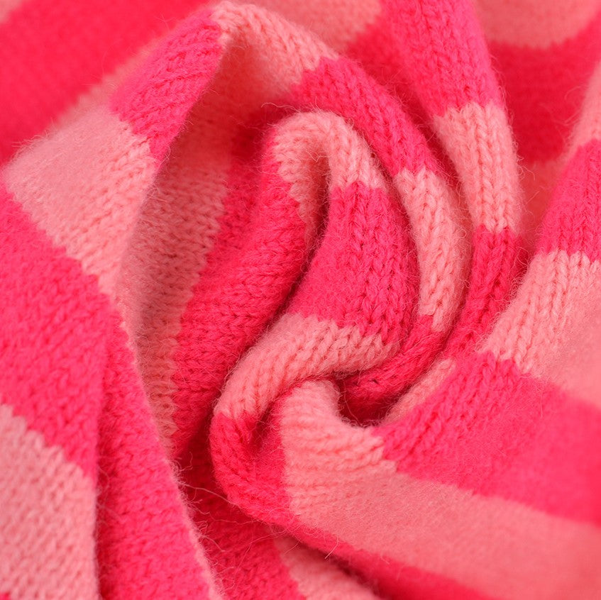 Striped Crewneck Sweater With Rainbow Cuffs - Rosered - 3