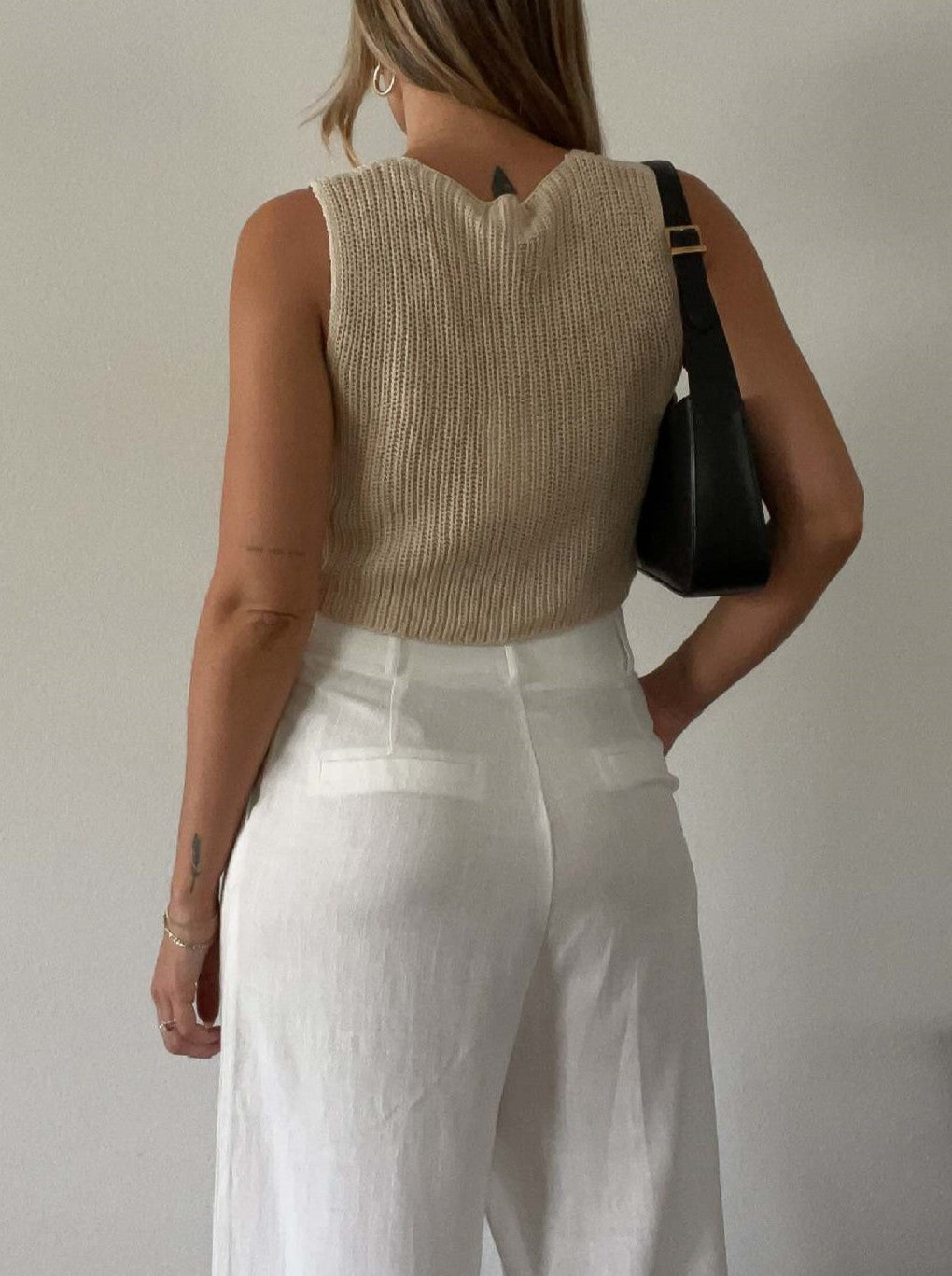 Cropped Rib Knit Button Front Waistcoat - Khaki - 1