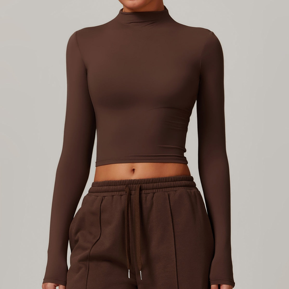 Brushed Mock Neck Cropped Long Sleeve Workout Top