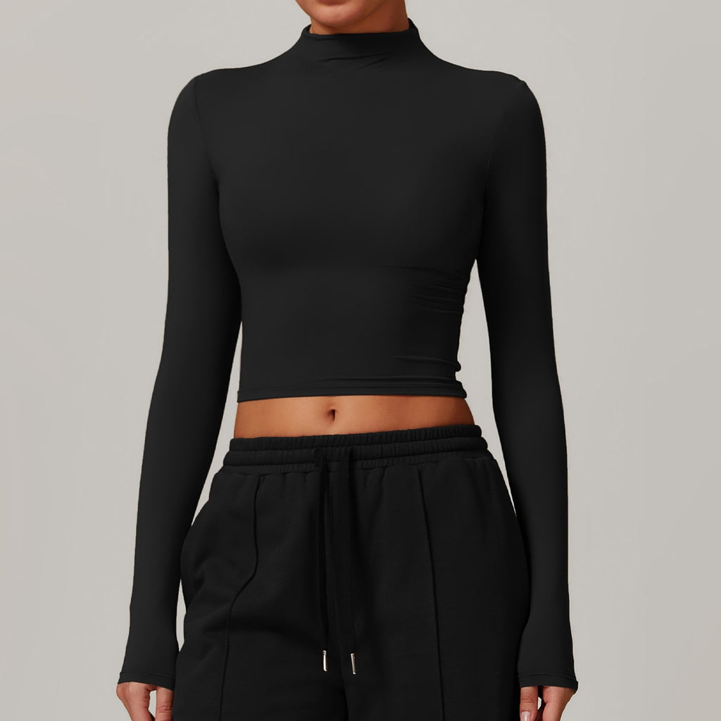 Brushed Mock Neck Cropped Long Sleeve Workout Top