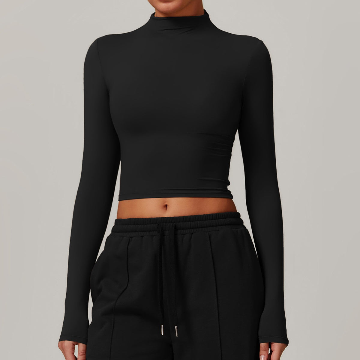 Brushed Mock Neck Cropped Long Sleeve Workout Top