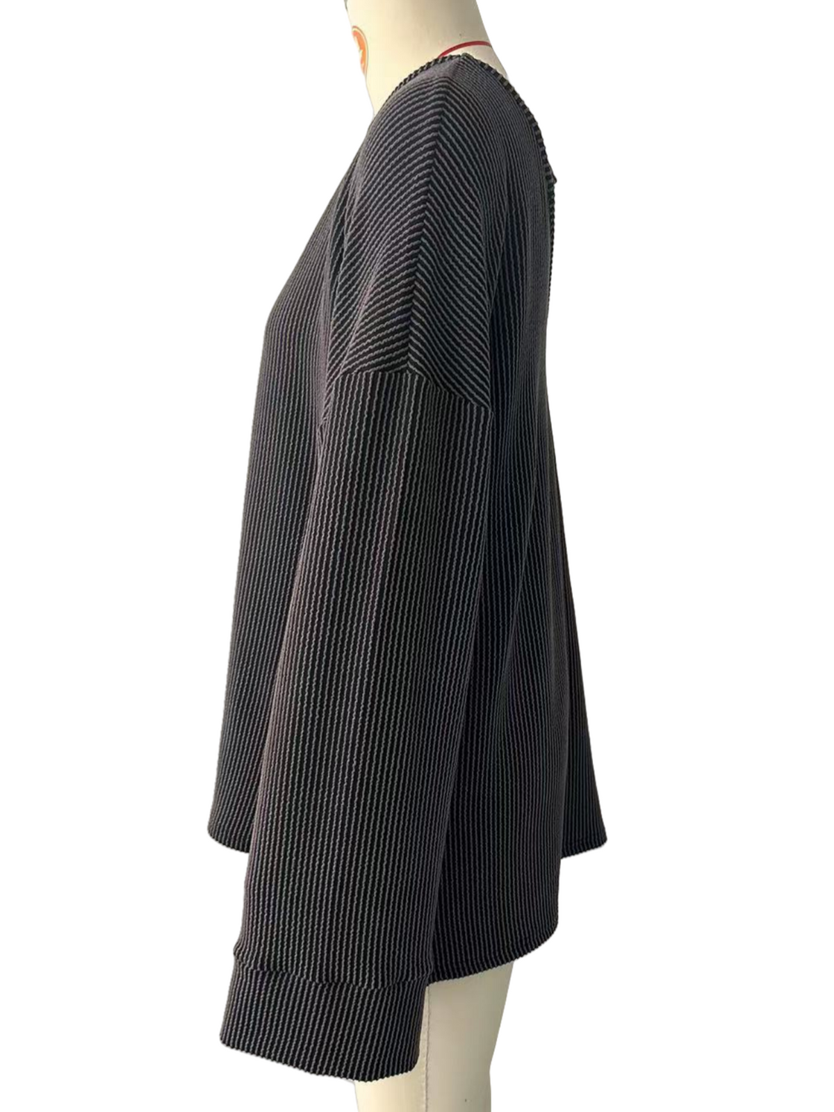 Oversized Waffle Knit Flare Sleeve Tee - Black - 5