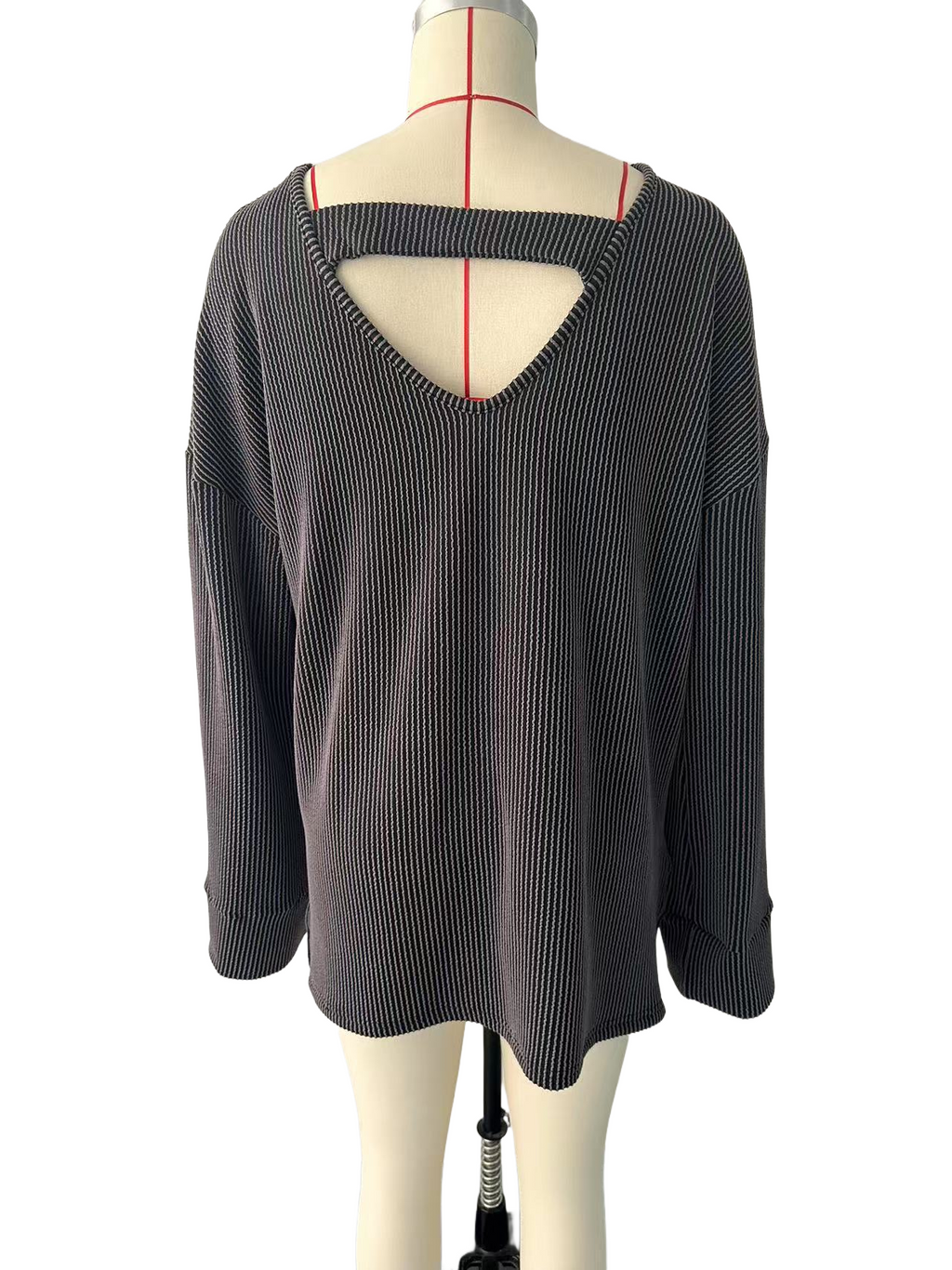 Oversized Waffle Knit Flare Sleeve Tee - Black - 7