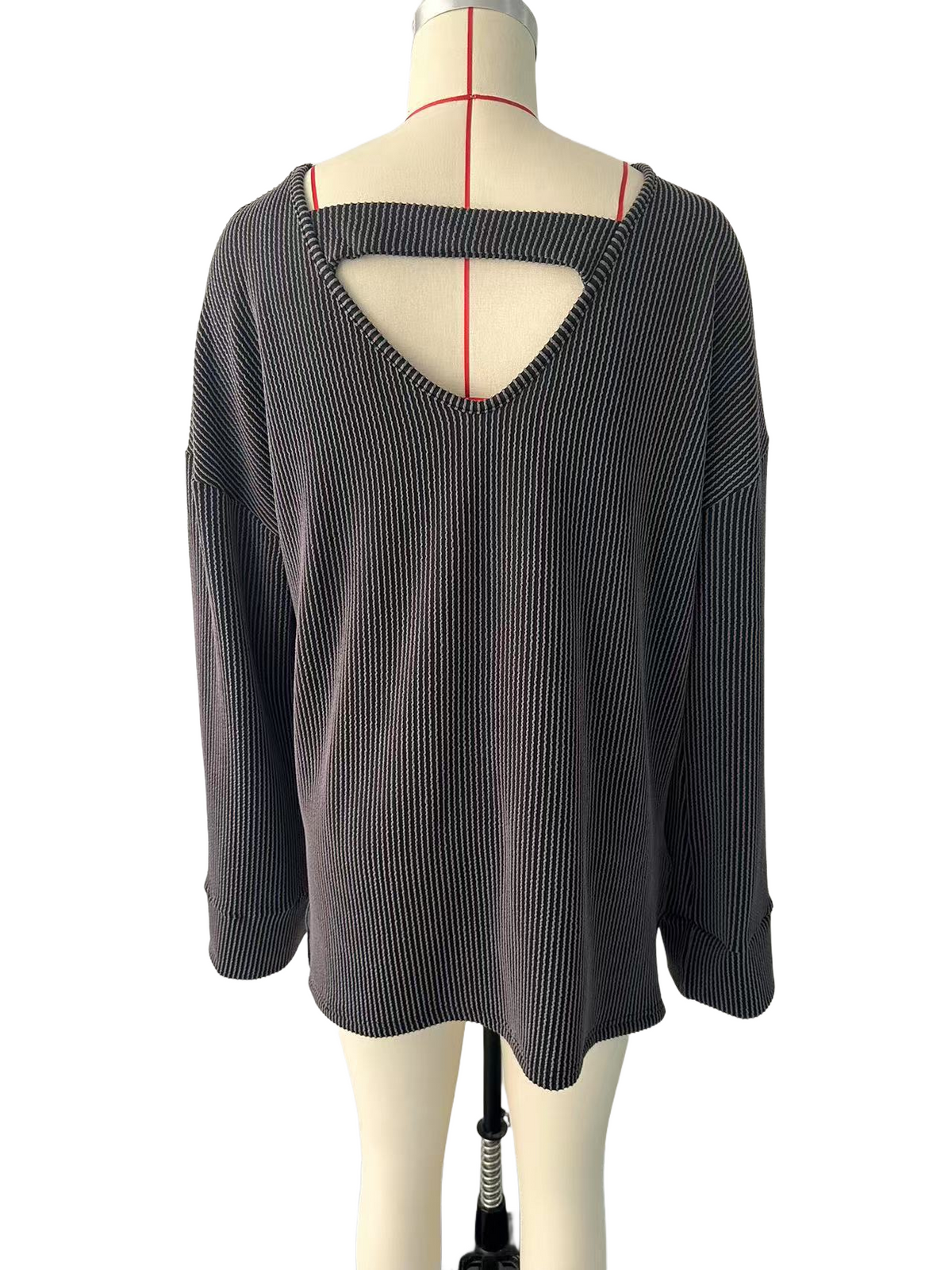 Oversized Waffle Knit Flare Sleeve Tee - Black - 7