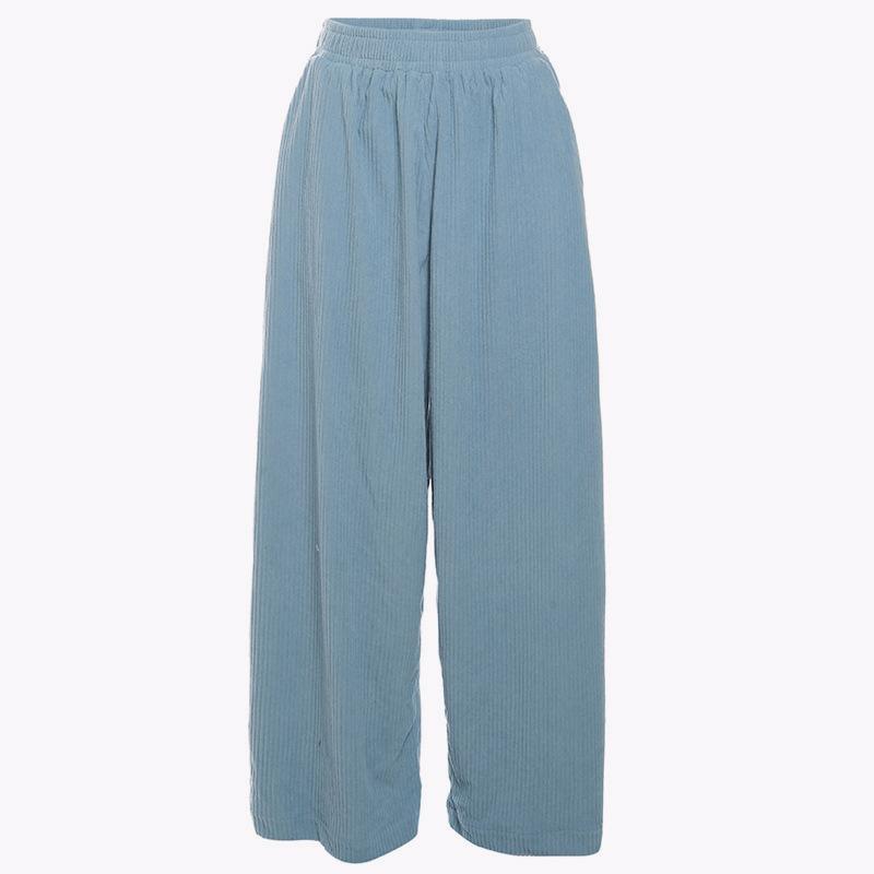 Corduroy Elastic Waist Baggy Wide Leg Pants - Blue - 1