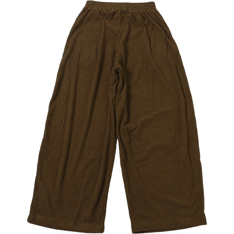 Corduroy Elastic Waist Baggy Wide Leg Pants - Coffee - 1
