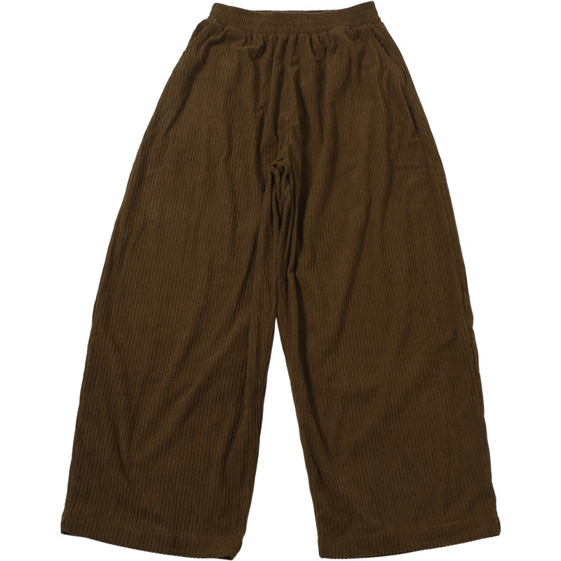 Corduroy Elastic Waist Baggy Wide Leg Pants - Coffee - 2