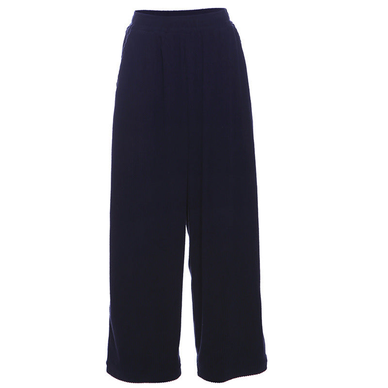Corduroy Elastic Waist Baggy Wide Leg Pants - DarkBlue