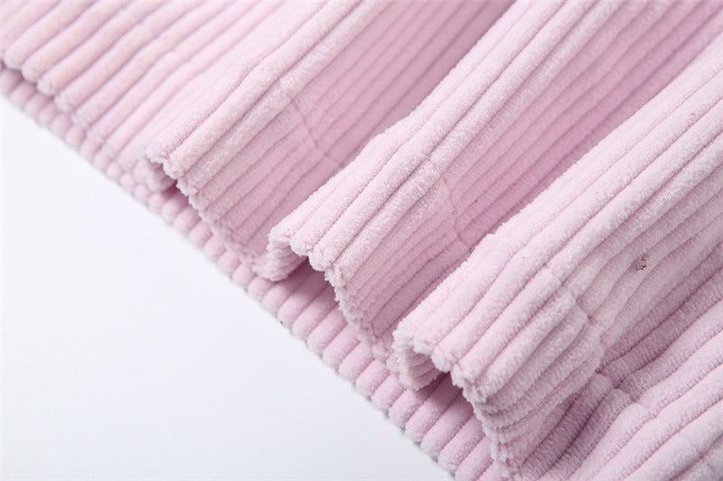 Corduroy Elastic Waist Baggy Wide Leg Pants - Pink - 2