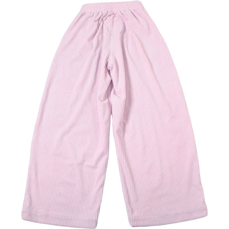 Corduroy Elastic Waist Baggy Wide Leg Pants - Pink - 3