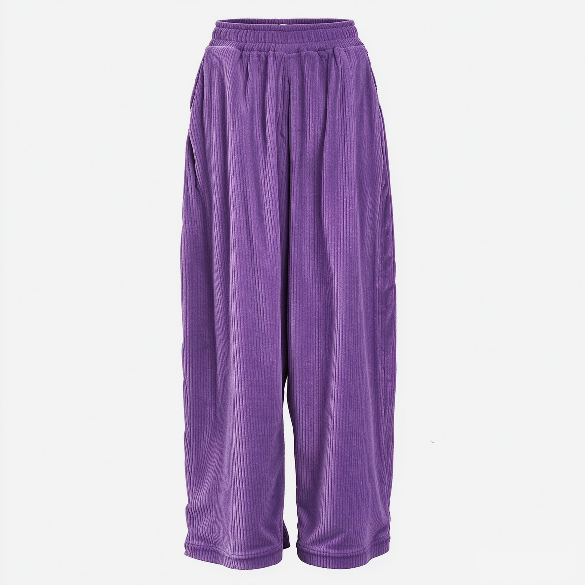 Corduroy Elastic Waist Baggy Wide Leg Pants - Purple