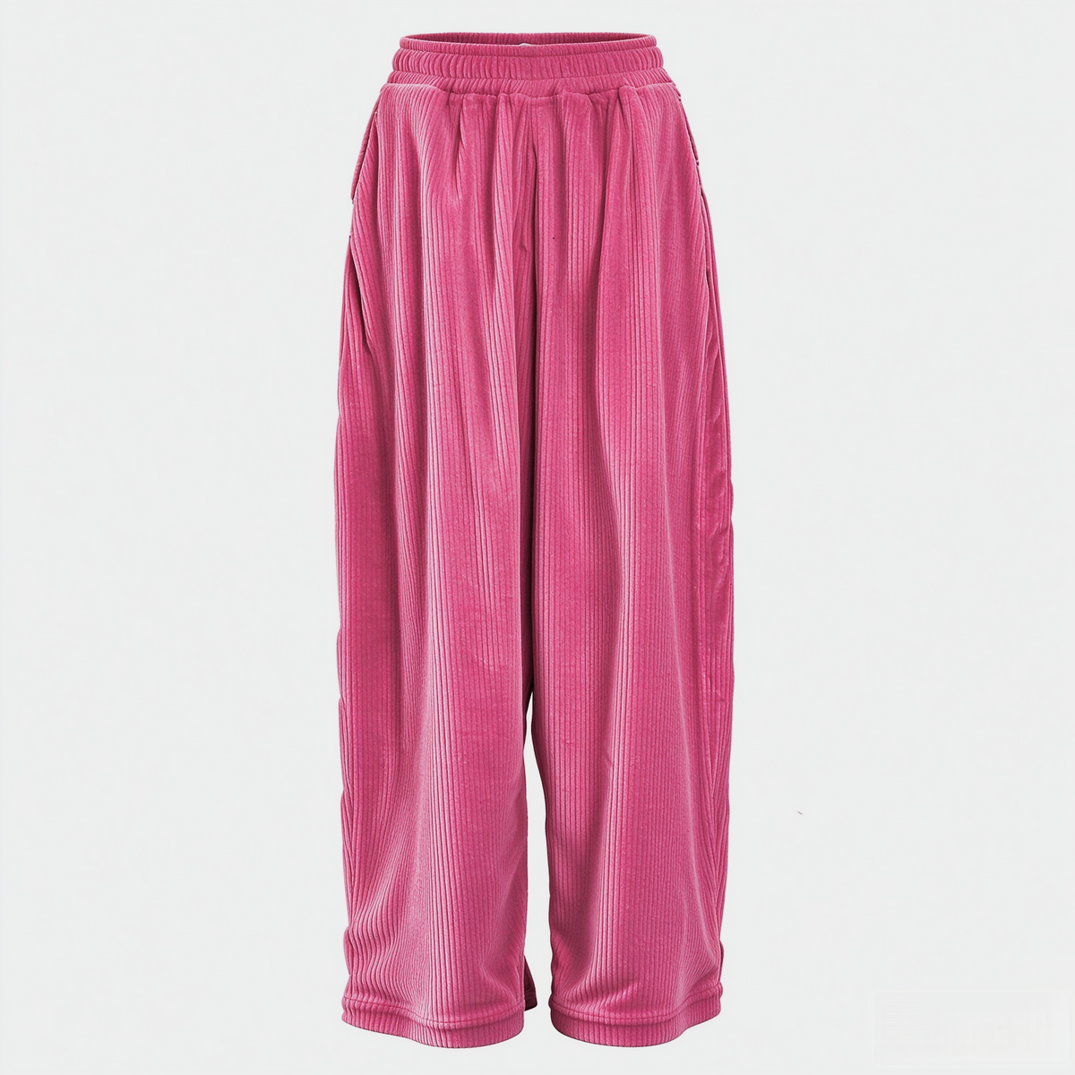 Corduroy Elastic Waist Baggy Wide Leg Pants - Rose_Red