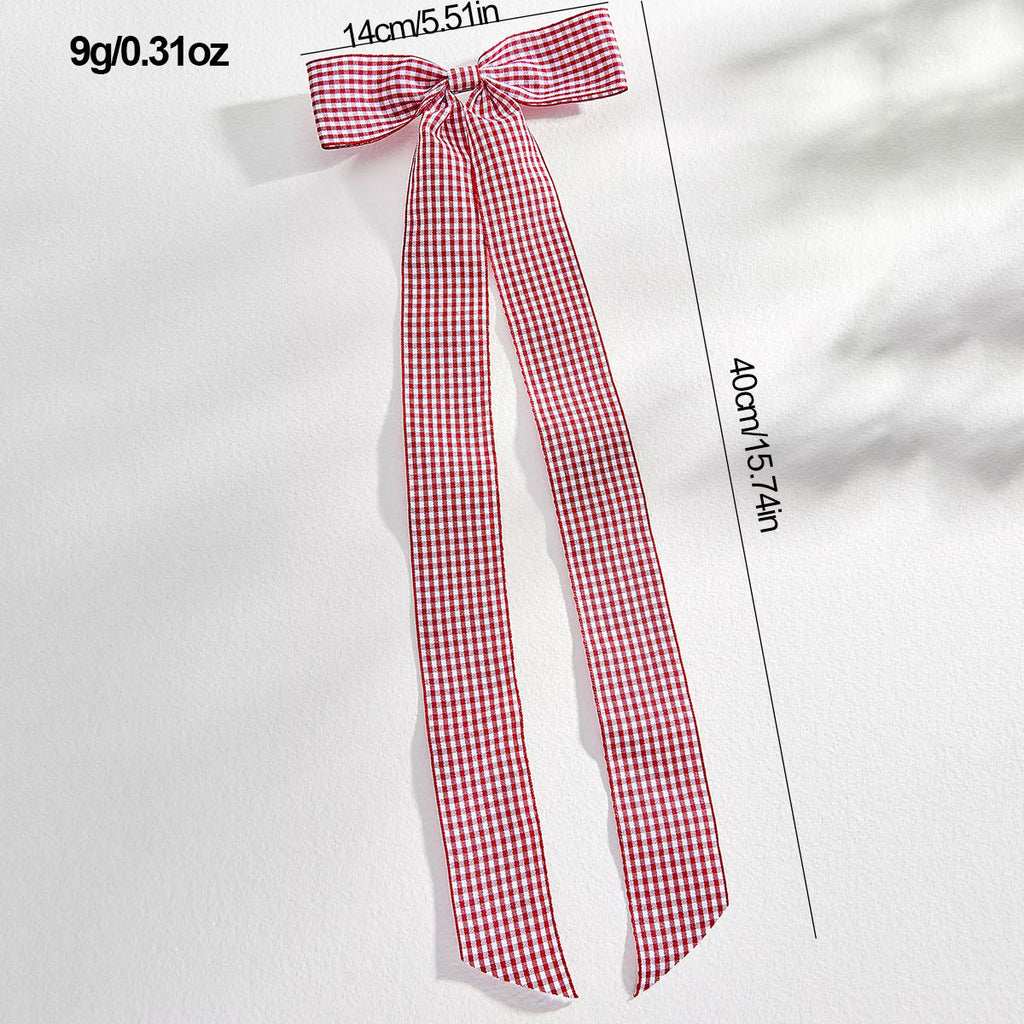 Long Streamer Gingham Bow Hair Clip - view 1