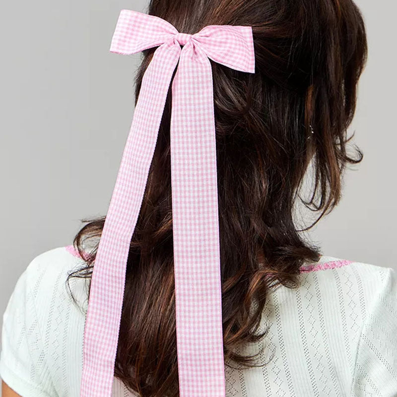 Long Streamer Gingham Bow Hair Clip - view 2