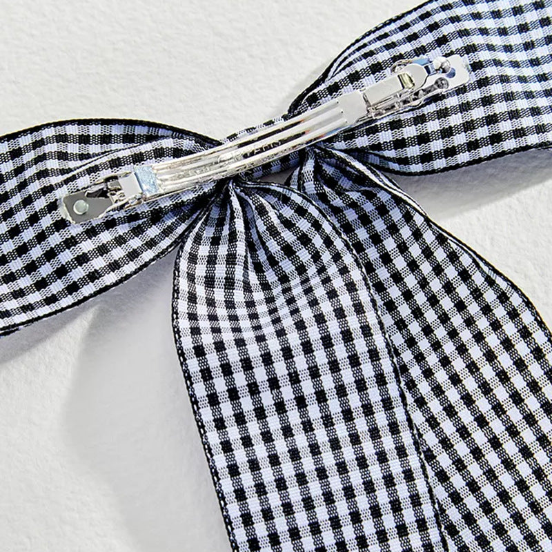 Long Streamer Gingham Bow Hair Clip - view 5