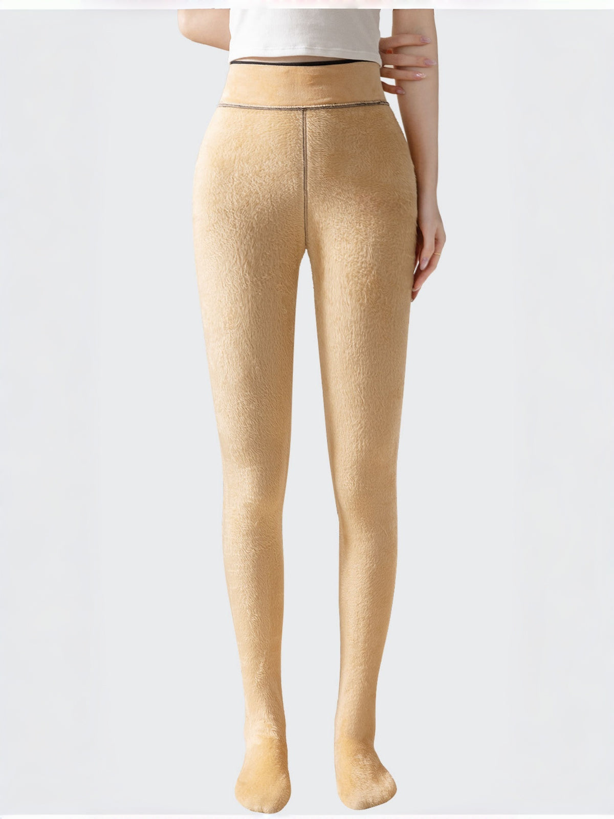 Fleece Lined Faux Sheer Winter Tights - Black - 3