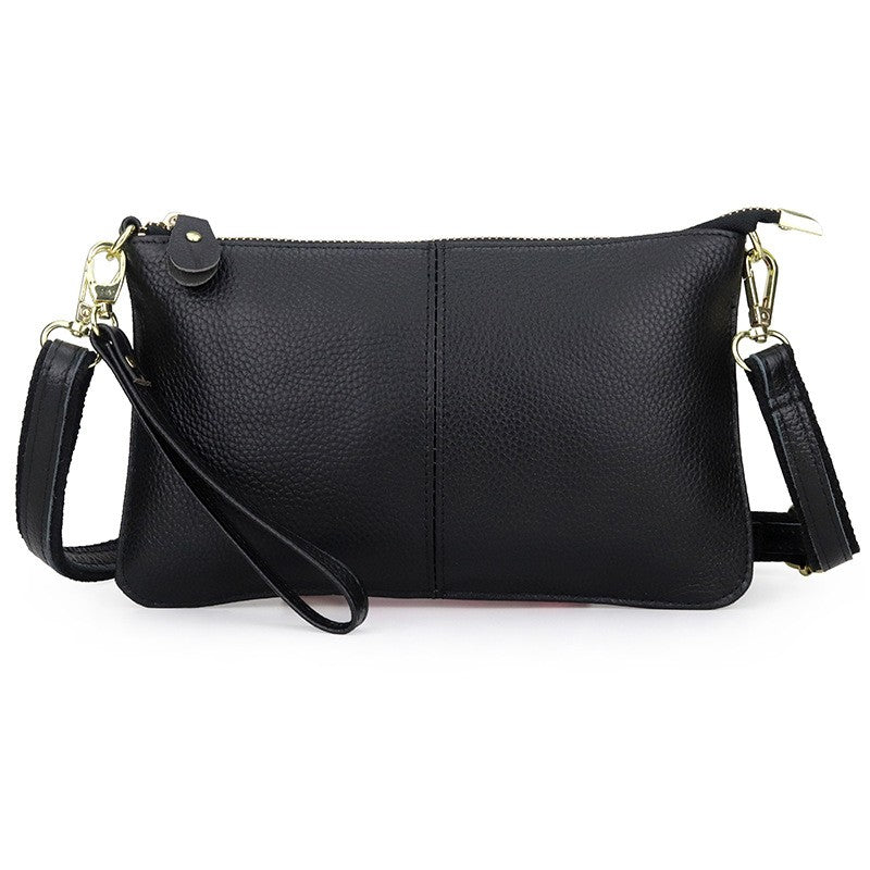 Leather Wristlet Clutch with Crossbody Strap - Black