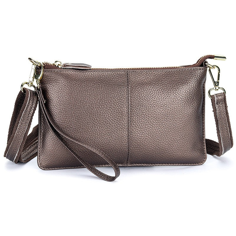 Leather Wristlet Clutch with Crossbody Strap - Bronze