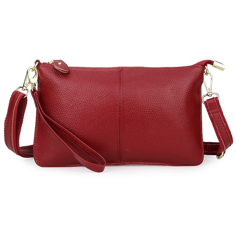 Leather Wristlet Clutch with Crossbody Strap - Burgundy