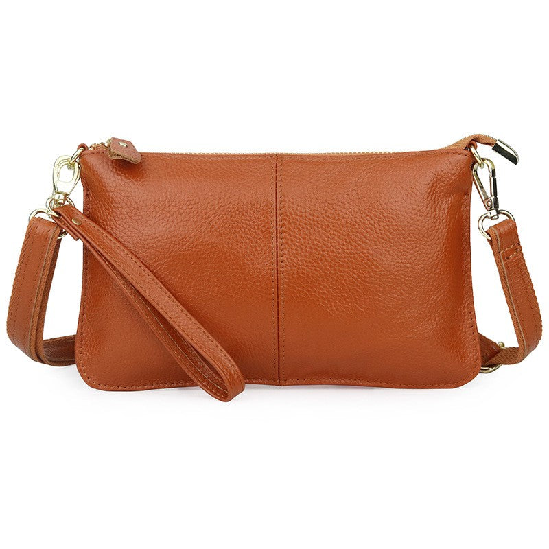 Leather Wristlet Clutch with Crossbody Strap - Cognac