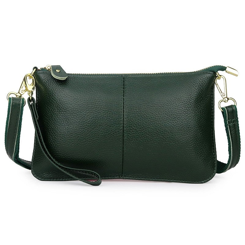 Leather Wristlet Clutch with Crossbody Strap - Forest Green