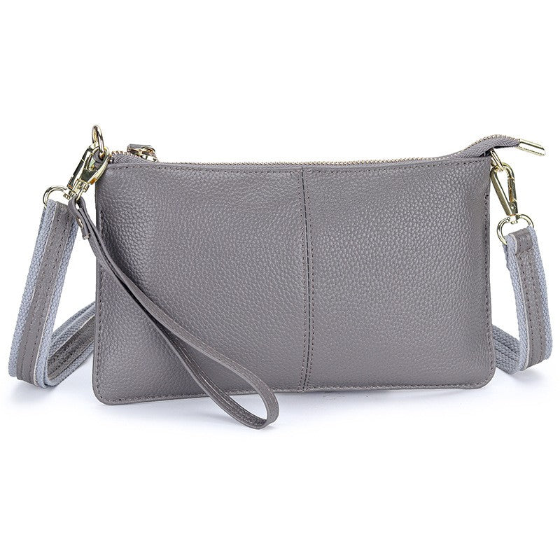 Leather Wristlet Clutch with Crossbody Strap - Grey