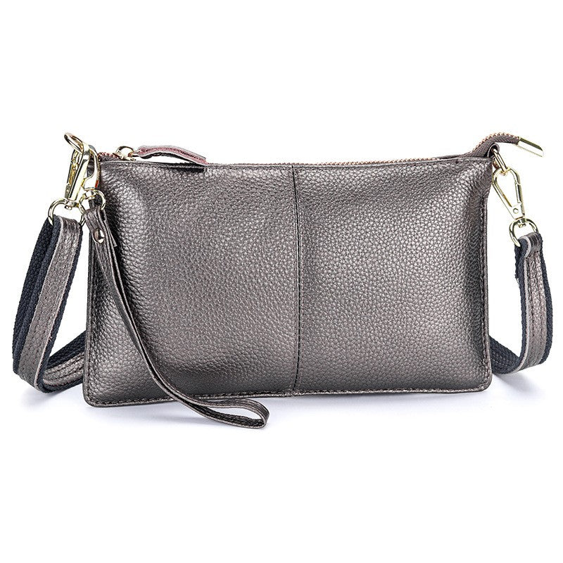 Leather Wristlet Clutch with Crossbody Strap - Gunmetal