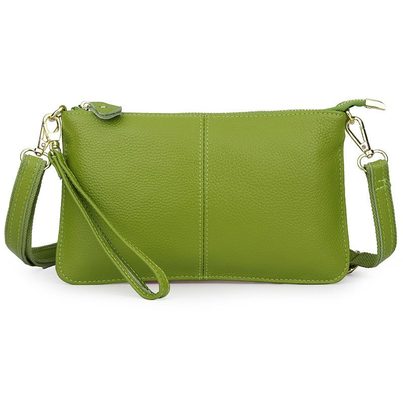 Leather Wristlet Clutch with Crossbody Strap - Lime Green