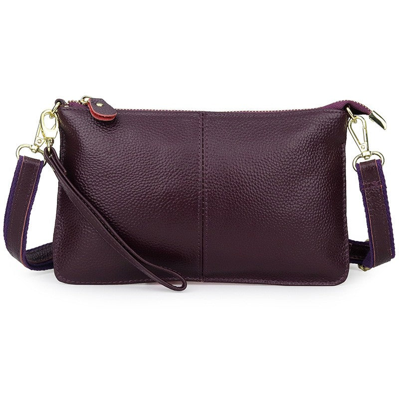 Leather Wristlet Clutch with Crossbody Strap - Plum