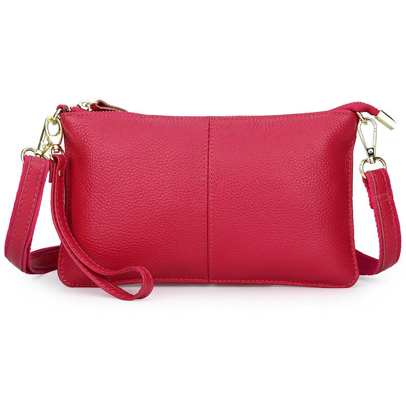 Leather Wristlet Clutch with Crossbody Strap - Raspberry