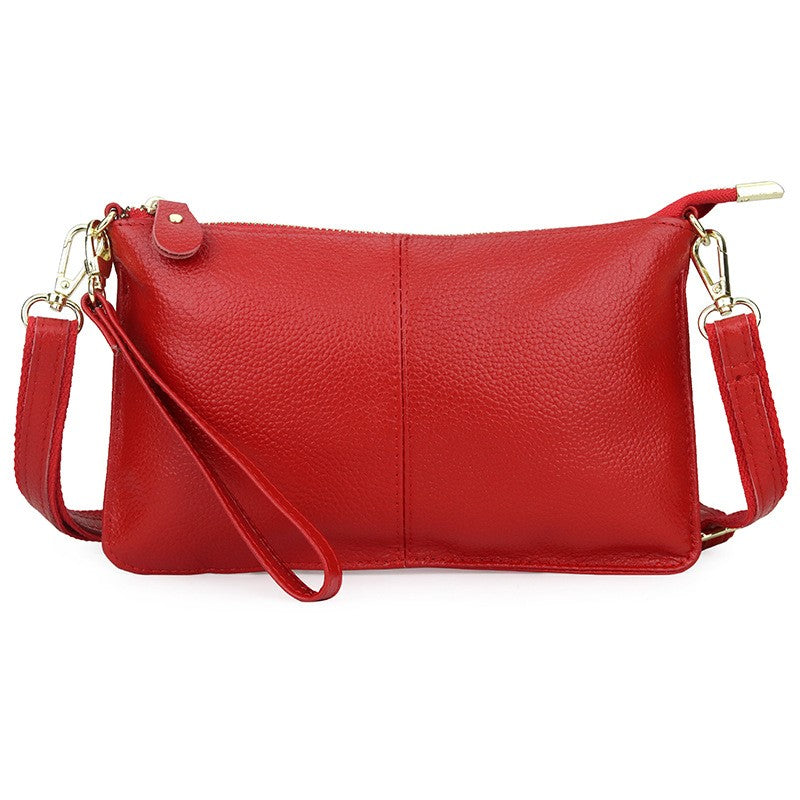 Leather Wristlet Clutch with Crossbody Strap - Red