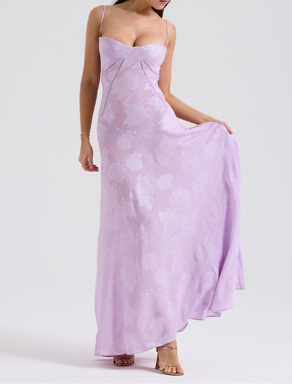 Floral Burnout Lace-Up Back Maxi Dress - Purple