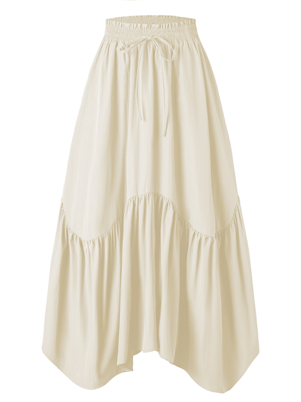 Drawstring Waist Tiered Maxi Skirt With Pockets - Beige