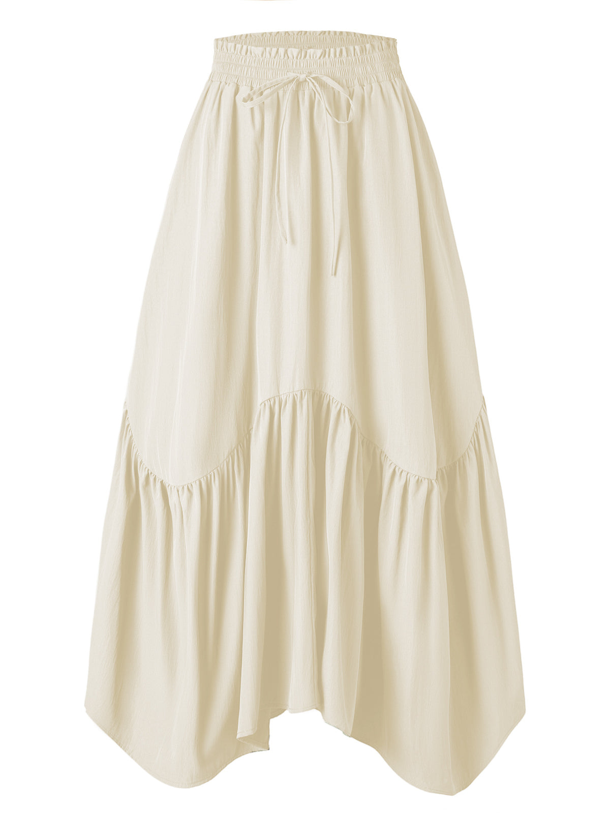 Drawstring Waist Tiered Maxi Skirt With Pockets - Beige