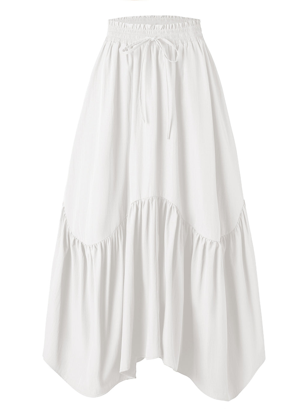 Drawstring Waist Tiered Maxi Skirt With Pockets - White