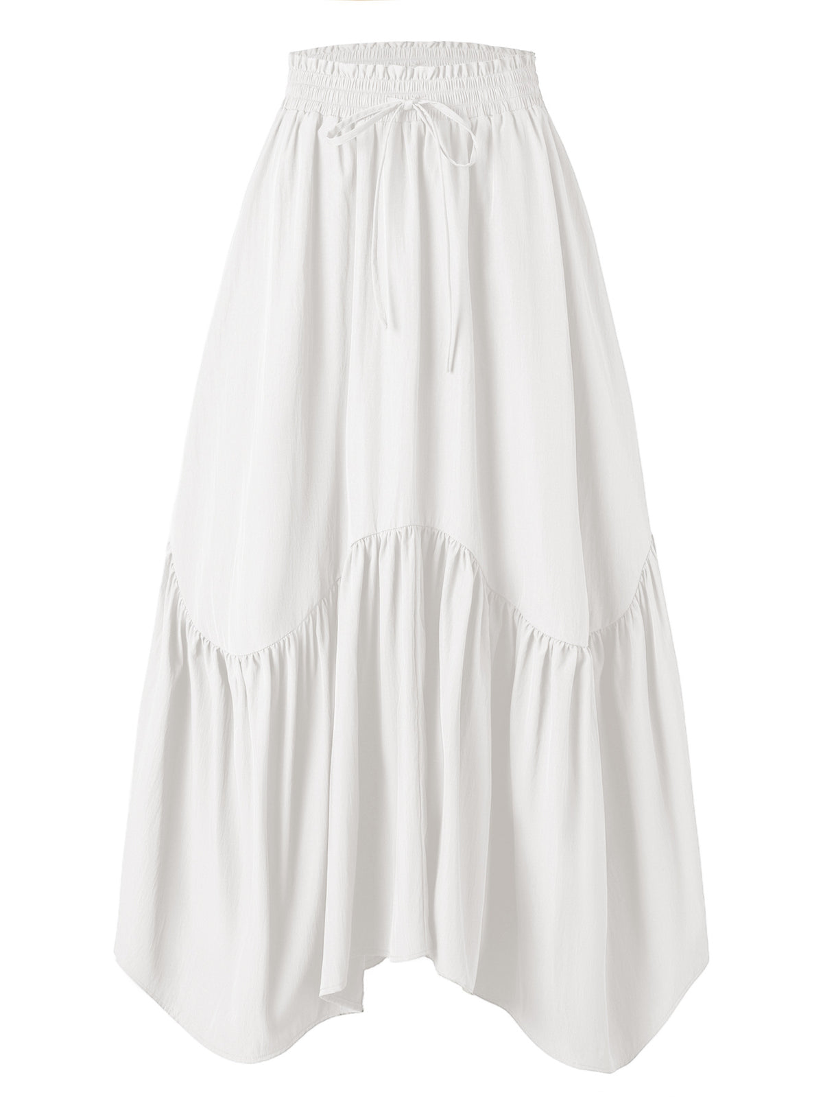 Drawstring Waist Tiered Maxi Skirt With Pockets - White