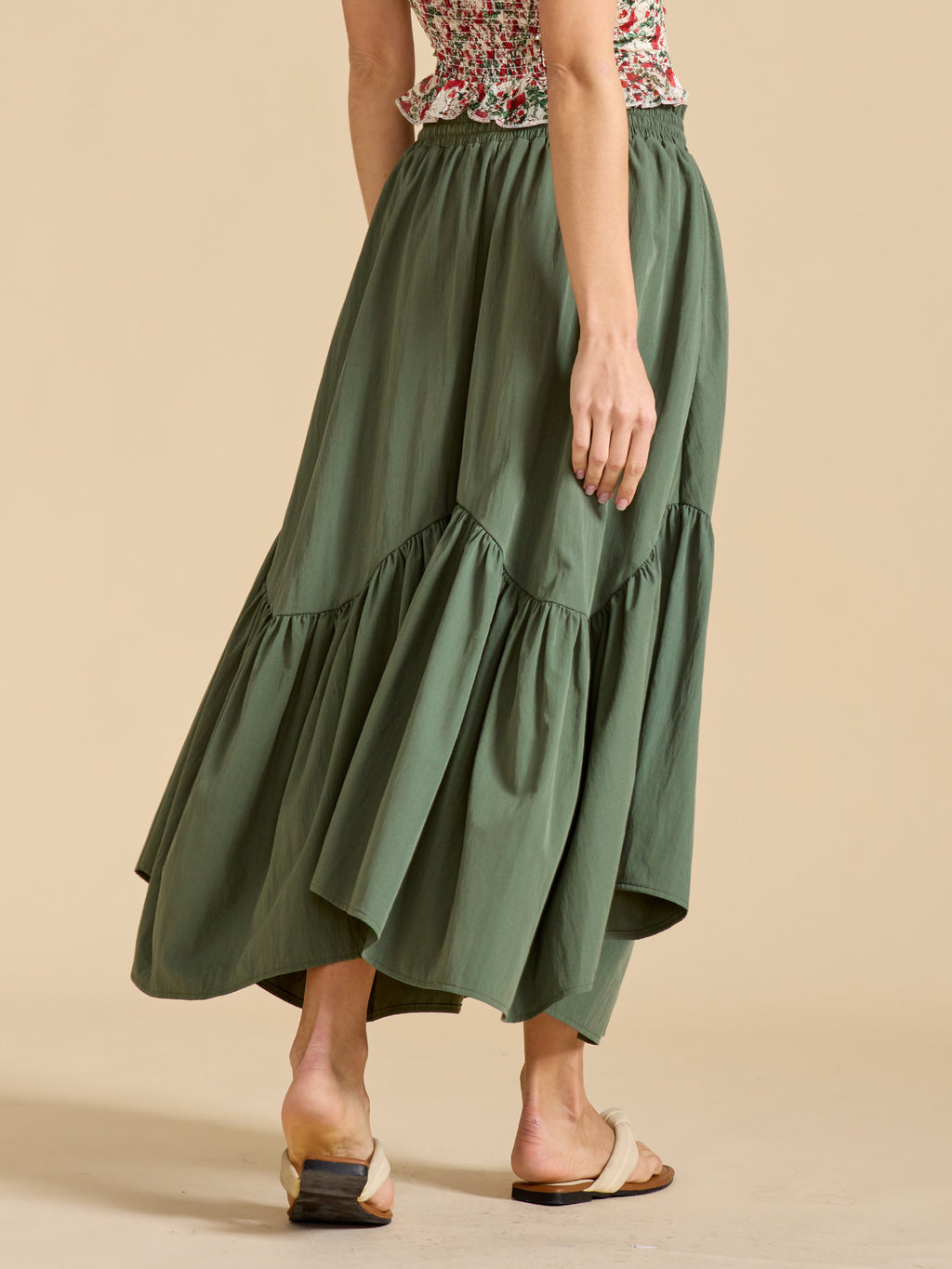 Drawstring Waist Tiered Maxi Skirt With Pockets - view 1