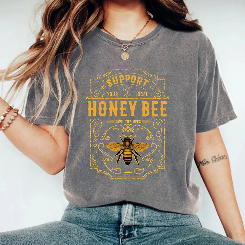 Bee Graphic Mineral Wash Crewneck Tee - Grey