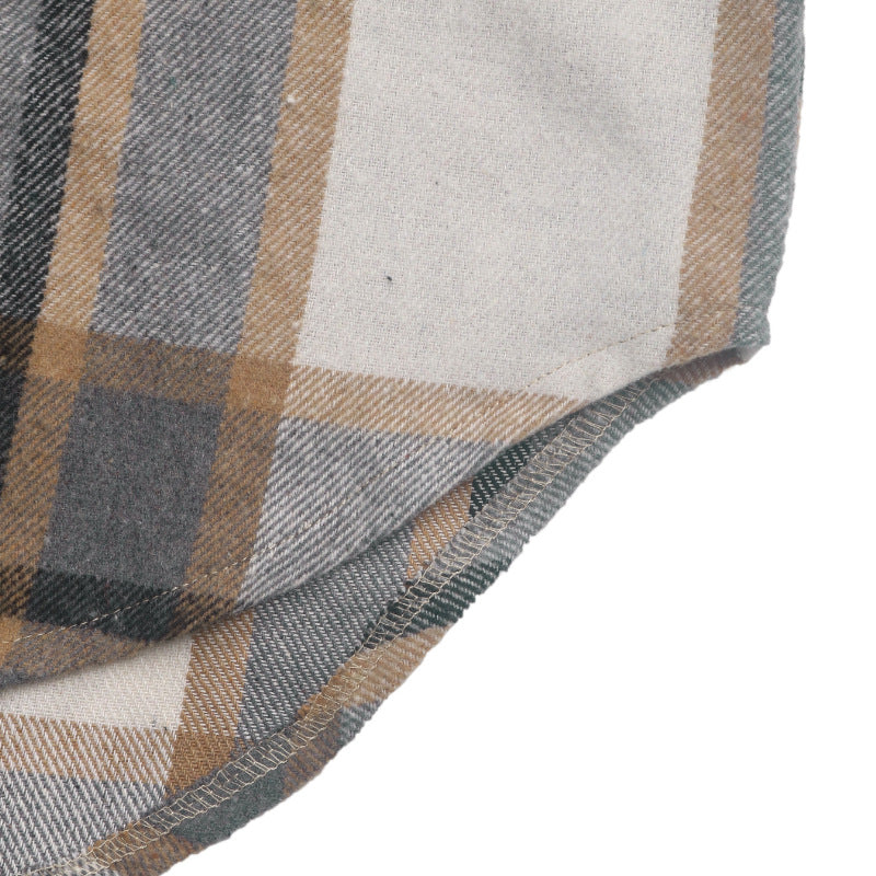 Plaid Contrast Panel Button Down Shacket - Khaki - 6