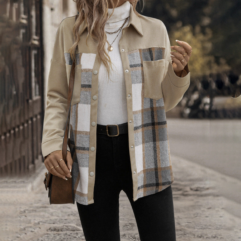 Plaid Contrast Panel Button Down Shacket