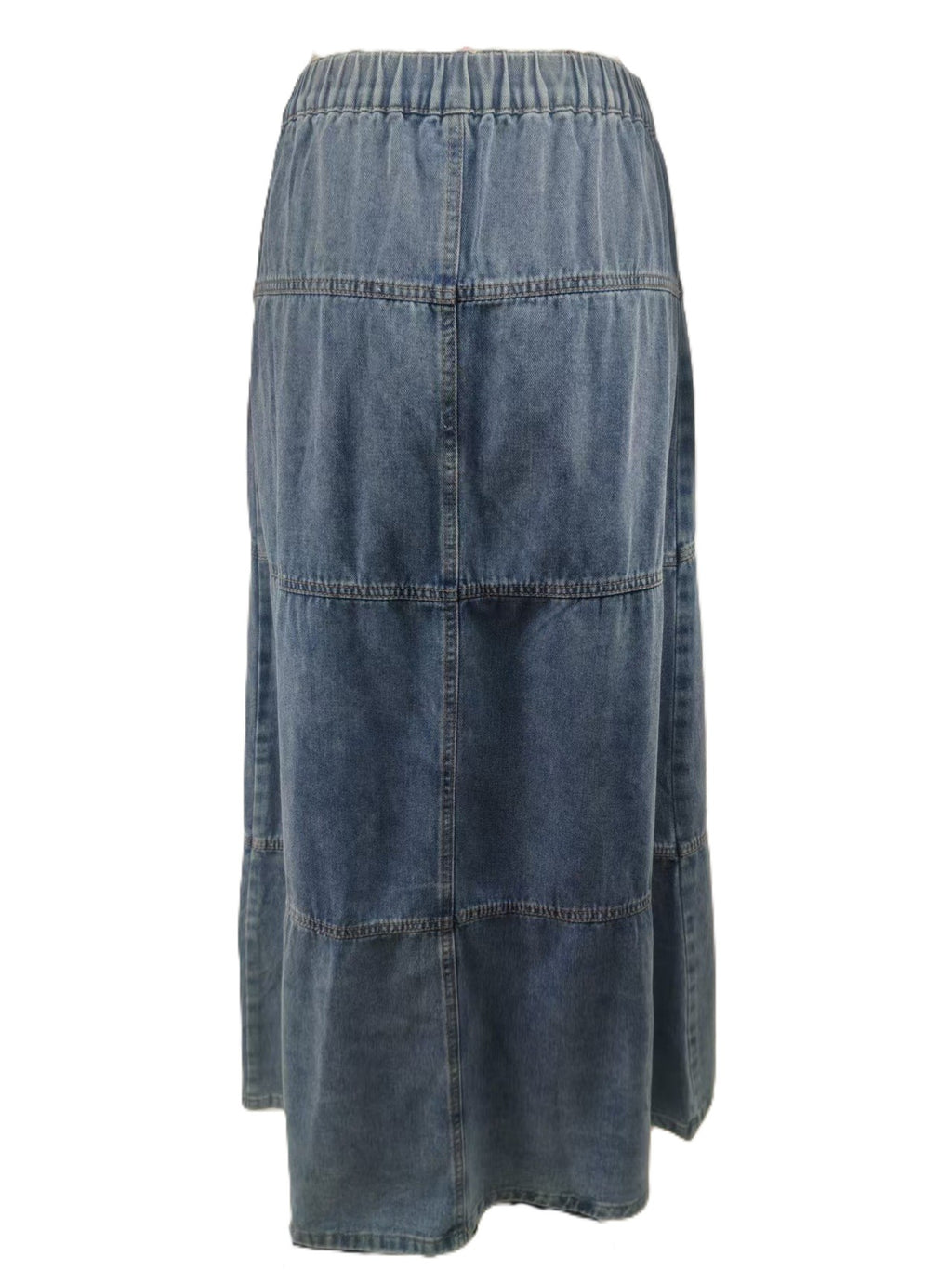 Tiered Button Front Denim Maxi Skirt - Blue - 2