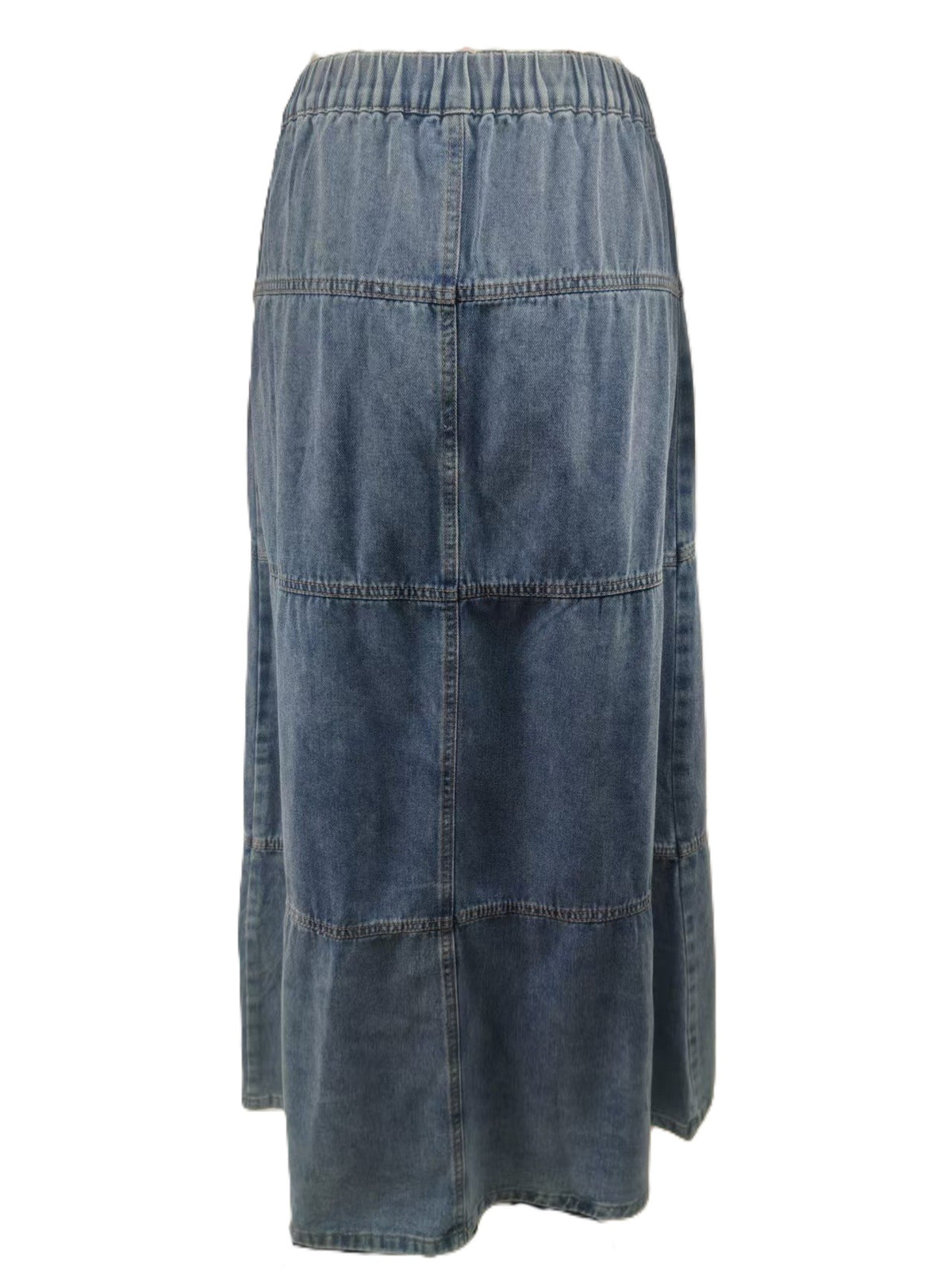 Tiered Button Front Denim Maxi Skirt - Blue - 2