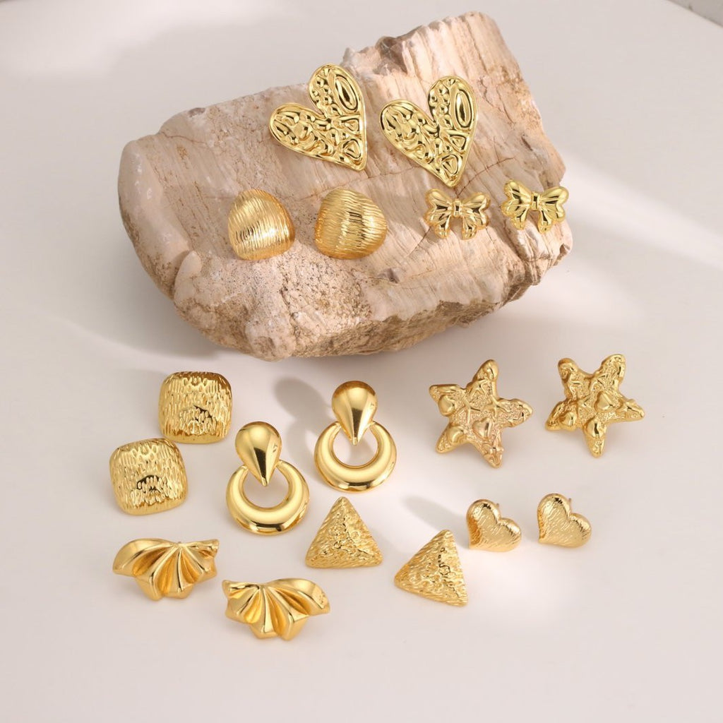 Hammered Texture Mixed Shape Stud Earrings