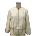Cropped Lantern Sleeve Zip Bomber Jacket - White