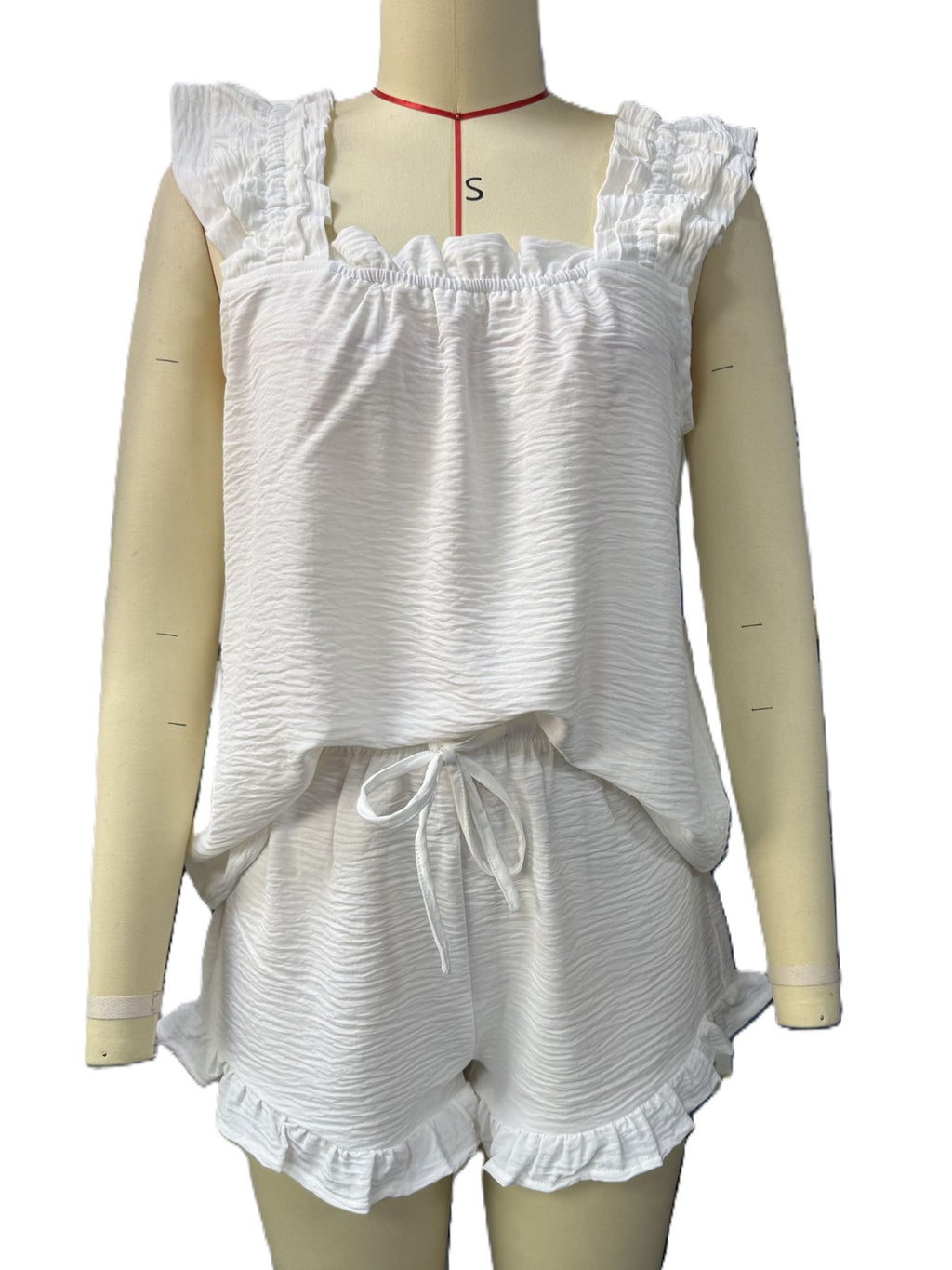 Frilled Strap Cami And Shorts Lounge Set - White