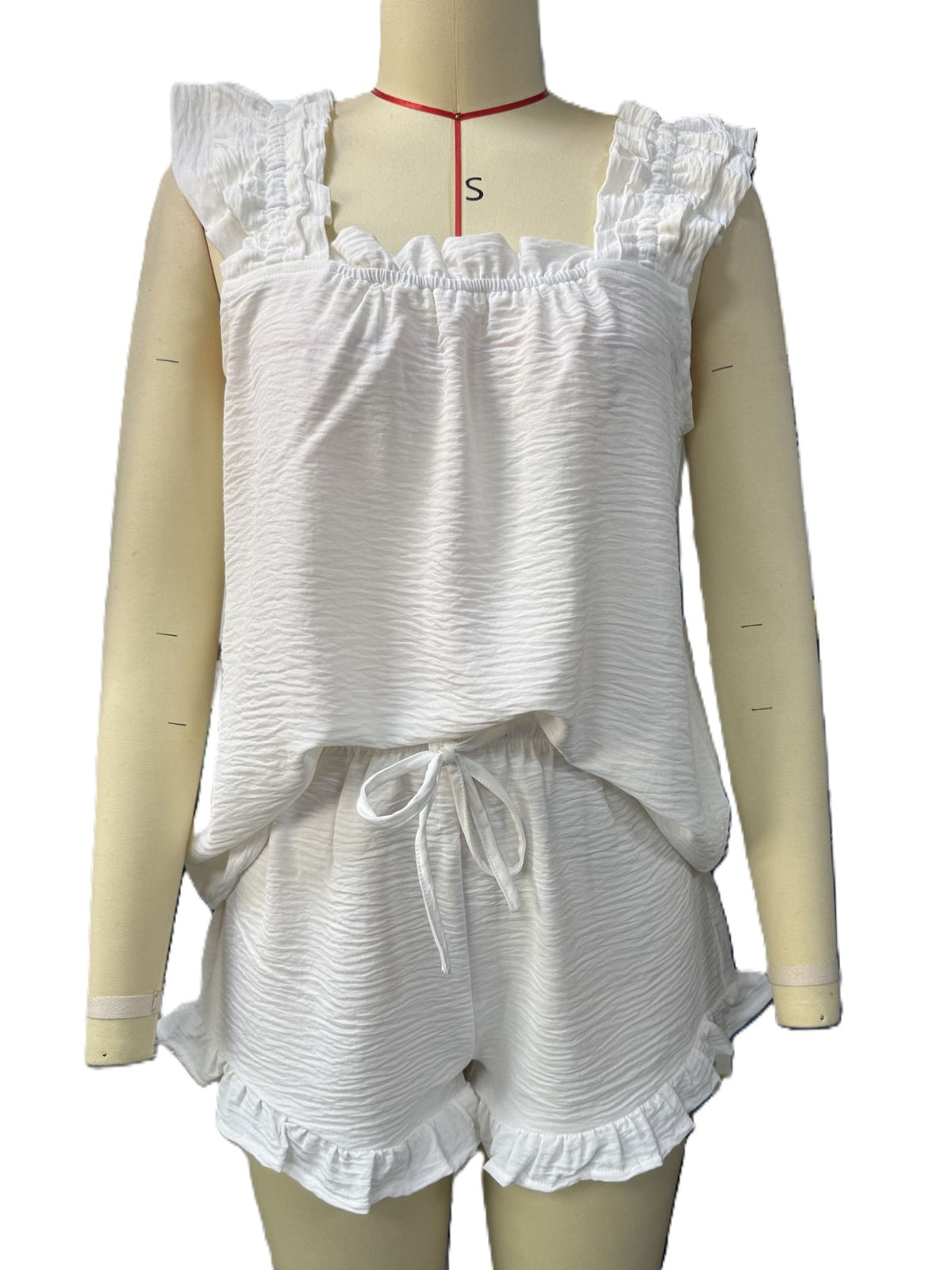 Frilled Strap Cami And Shorts Lounge Set - White