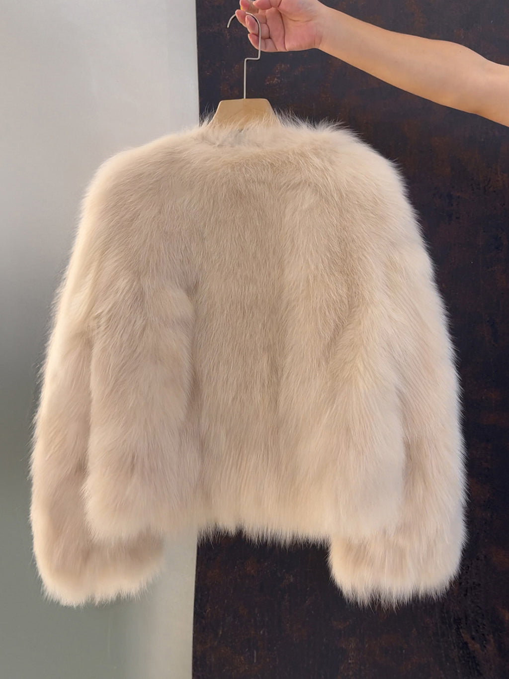 Collarless Faux Fur Button Front Jacket - OffWhite - 1