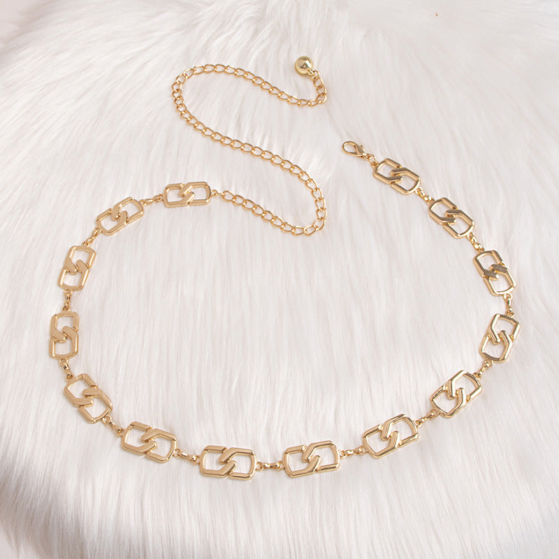 Geometric Square Link Waist Chain Belt - Gold