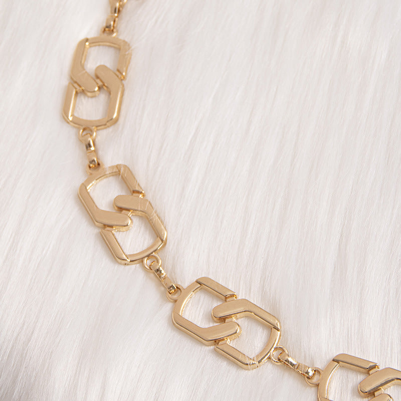 Geometric Square Link Waist Chain Belt - Gold - 1