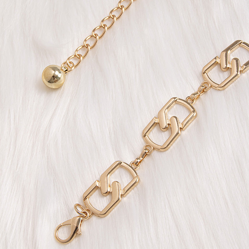 Geometric Square Link Waist Chain Belt - Gold - 2
